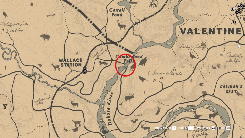 RDR2 High Stakes Treasure Map 1 Cumberland Falls waterfall location