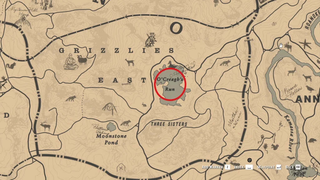 RDR2 Jack Hall treasure Map 3 gold bars under rock on O'Creagh's Run island