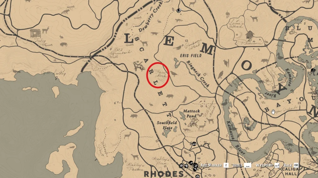 RDR2 Poisonous Trail Map 1 Face Rock head