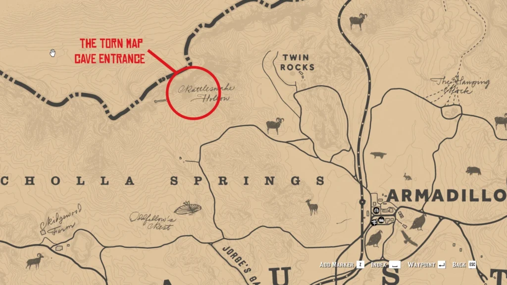 rdr2 Otis Miller's treasure cave location in Cholla Springs