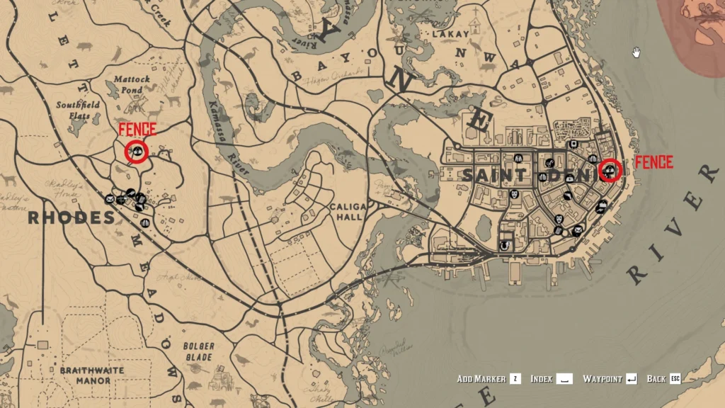 red dead redemption 2 rhodes and saint denis fence locations