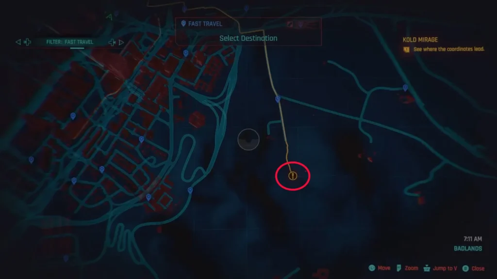Kold Mirage Quest in Cyberpunk 2077 location