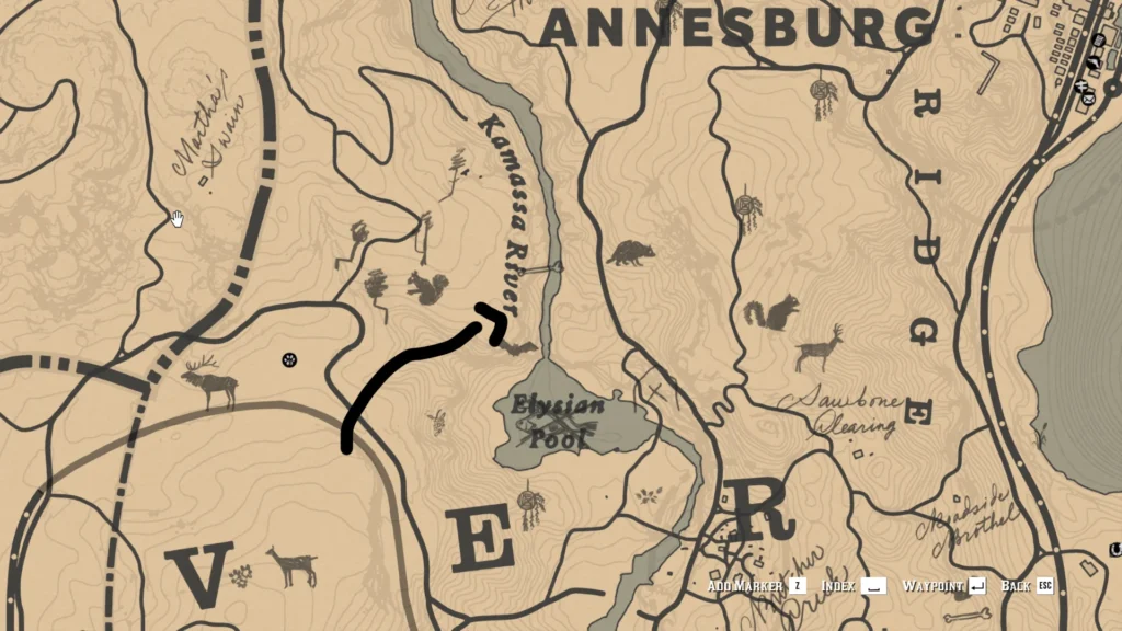 RDR2 Elysian Pool Treasure Map location