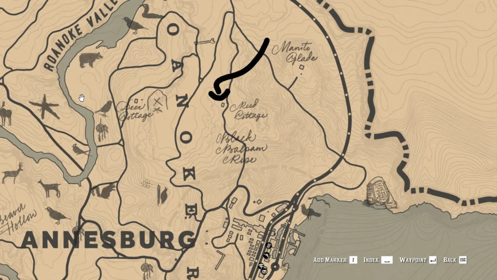 RDR2 Reed Cottage Sketched Treasure Map location
