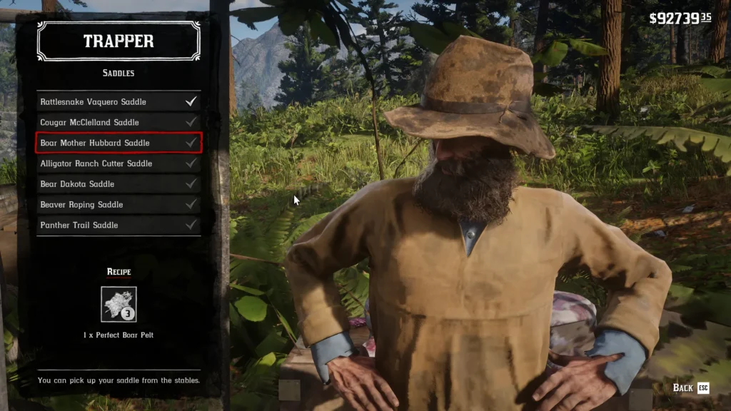 RDR2 Trapper Boar Mother Hubbard Saddle