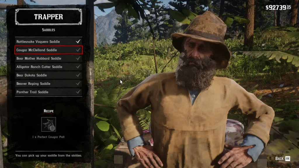 RDR2 Trapper Cougar McClelland Saddle