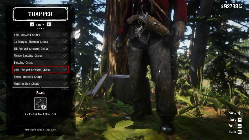 RDR2 Trapper Chaps Bear Fringed Shotgun Chaps