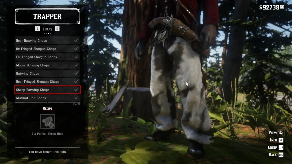 RDR2 Trapper Chaps Sheep Batwing Chaps