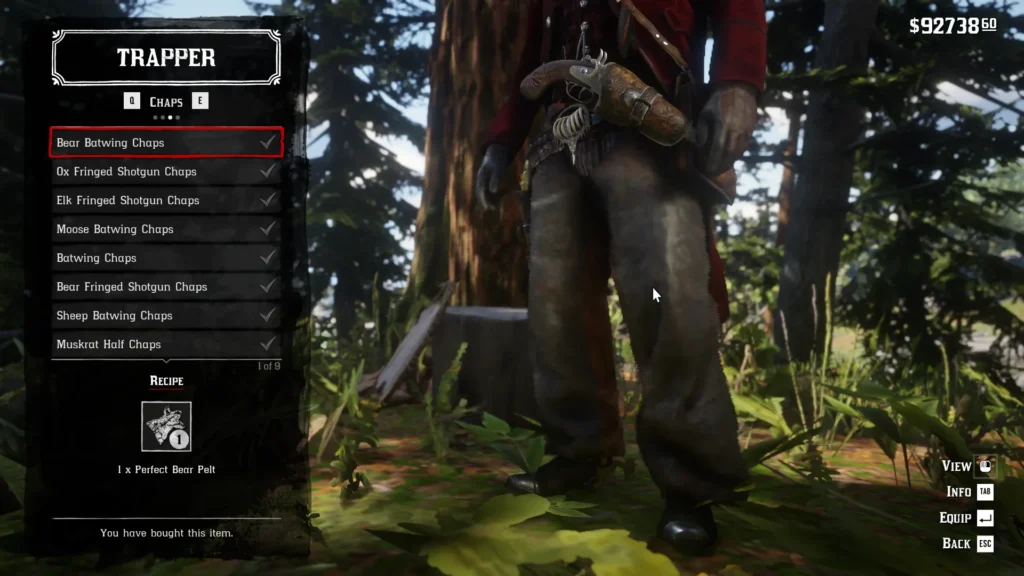 RDR2 Trapper Chaps Bear Batwing Chaps