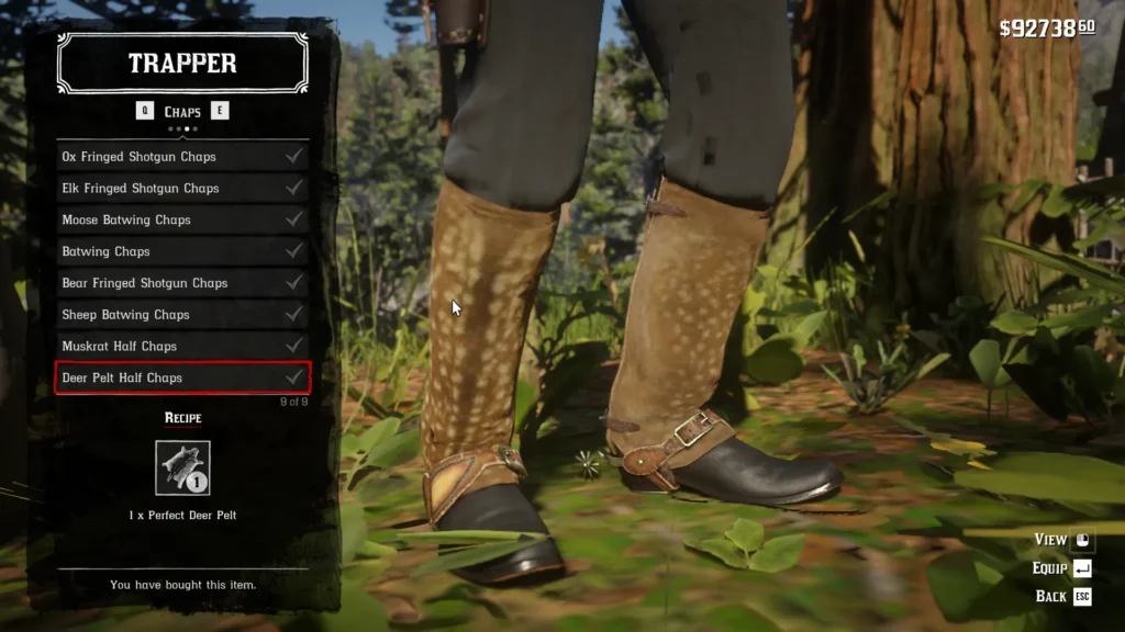 RDR2 Trapper Chaps Deer Pelt Half Chaps