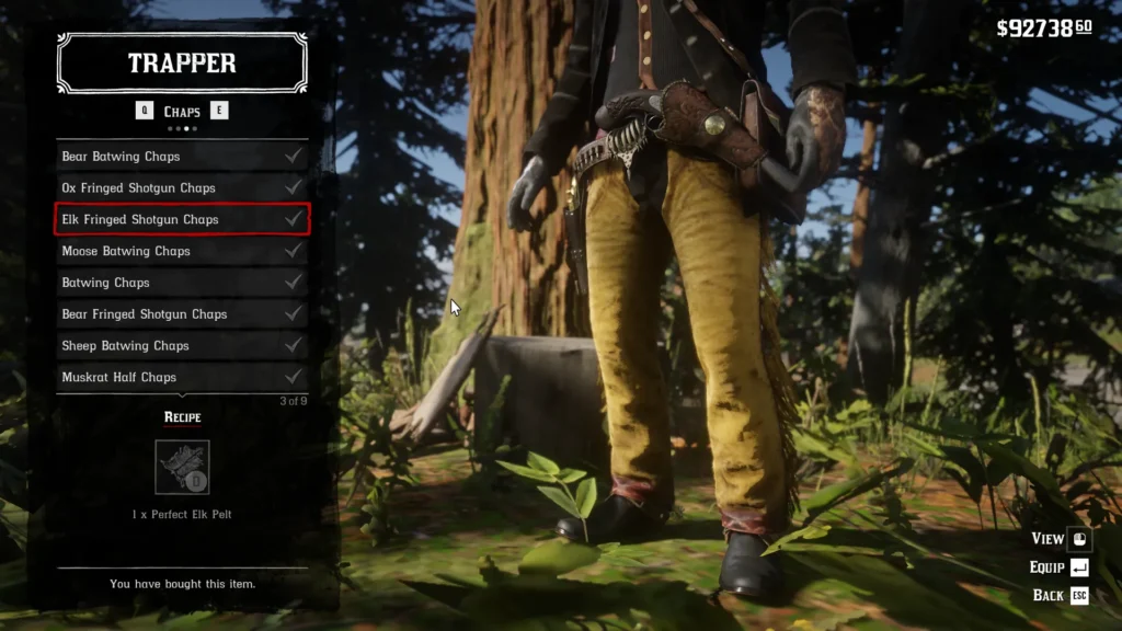 RDR2 Trapper Chaps Elk Fringed Shotgun Chaps