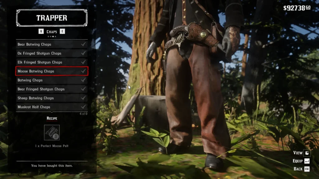 RDR2 Trapper Chaps Moose Batwing Chaps