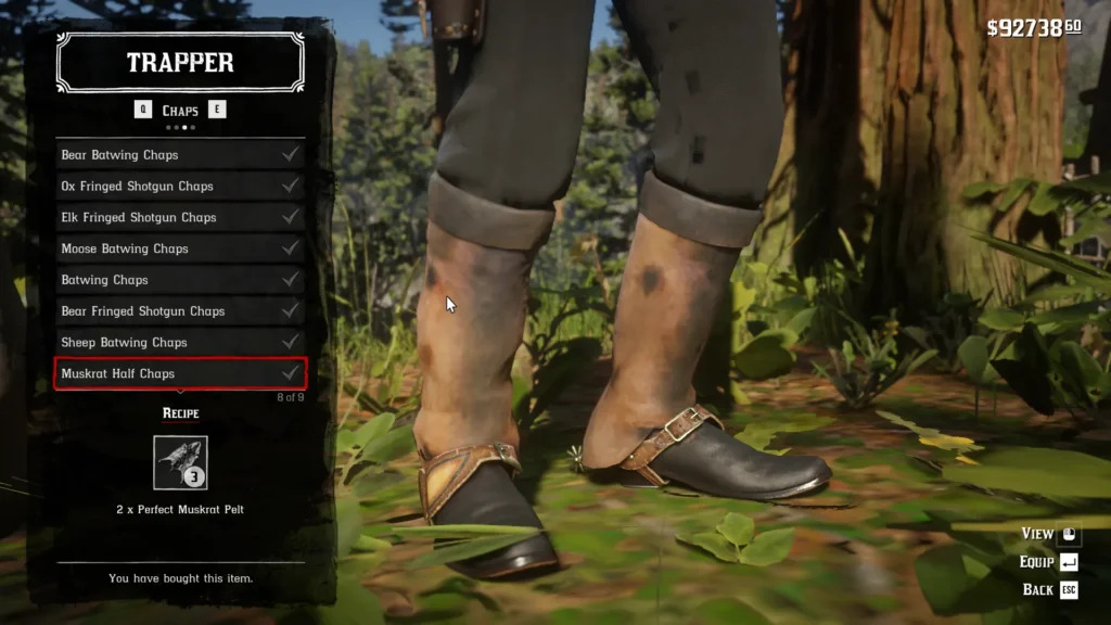 RDR2 Trapper Chaps Muskrat Half Chaps