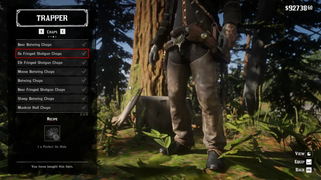 RDR2 Trapper Chaps Ox Fringed Shotgun Chaps