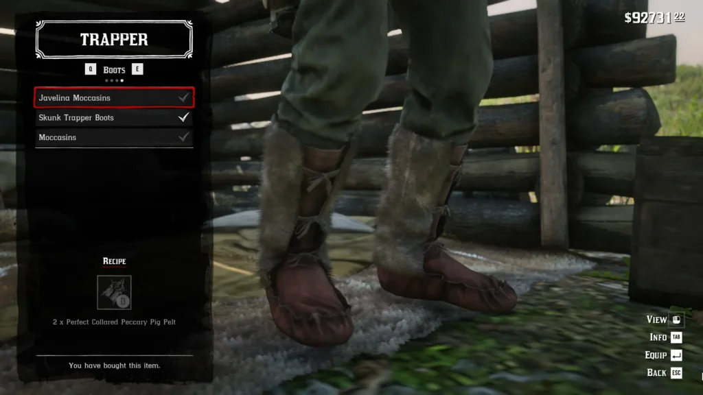RDR2 Trapper boots Javelina Moccasins