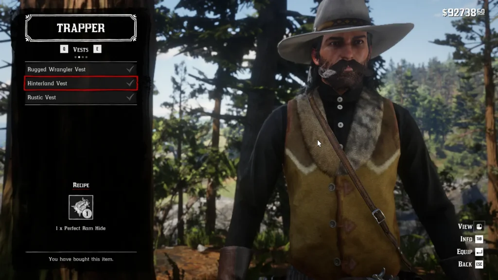 RDR2 Trapper vests Hinterland Vest