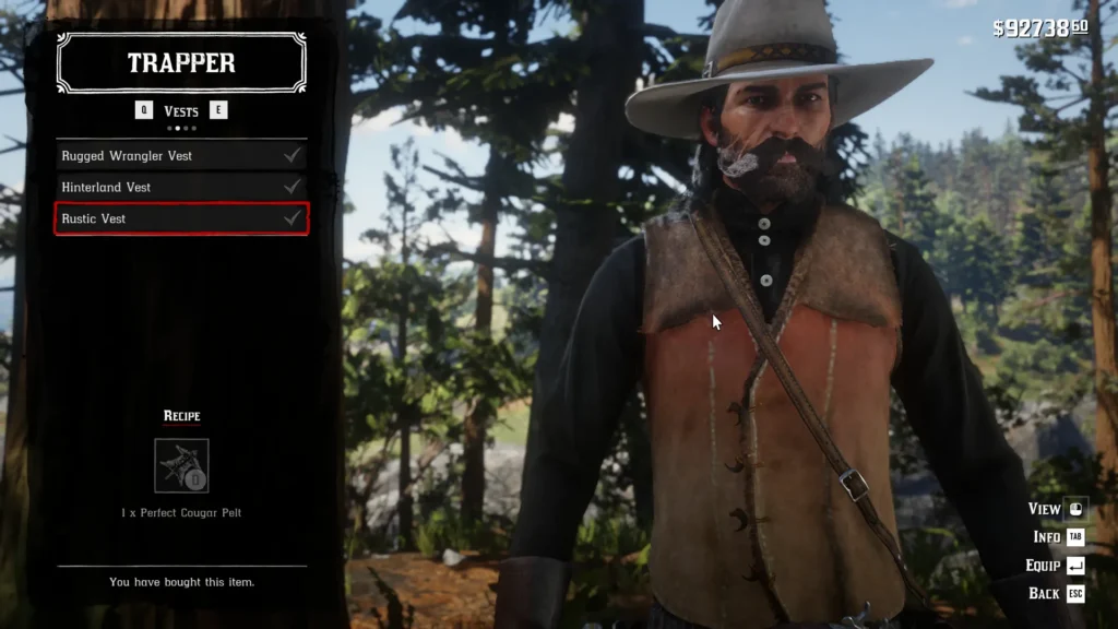 RDR2 Trapper vests Rustic Vest