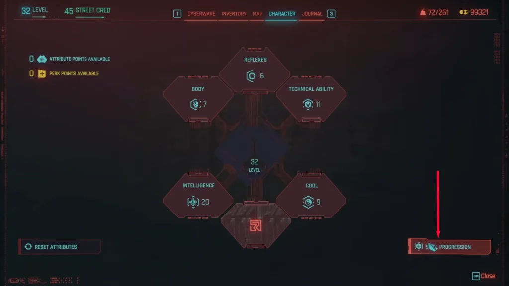 Skill Progression tab