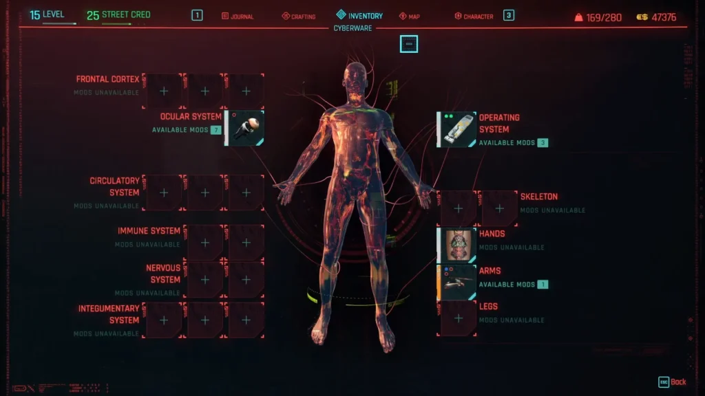 Cyberpunk 2077 Cyberware tab