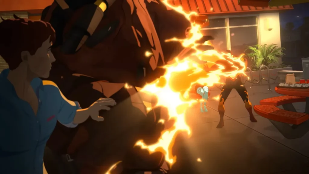 Golem protecting Robert from Flambae