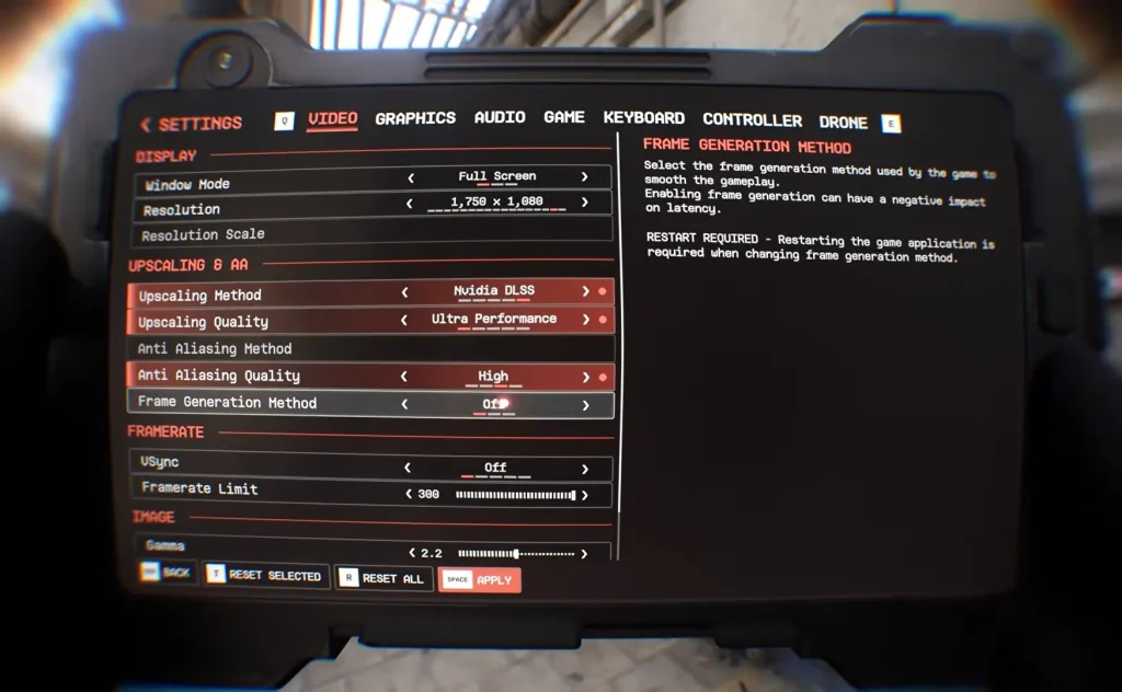 Frame Generation Settings in Bodycam