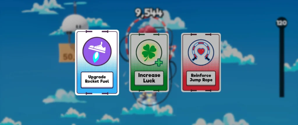 Scarlet Skips Jump Height upgrade card during a run