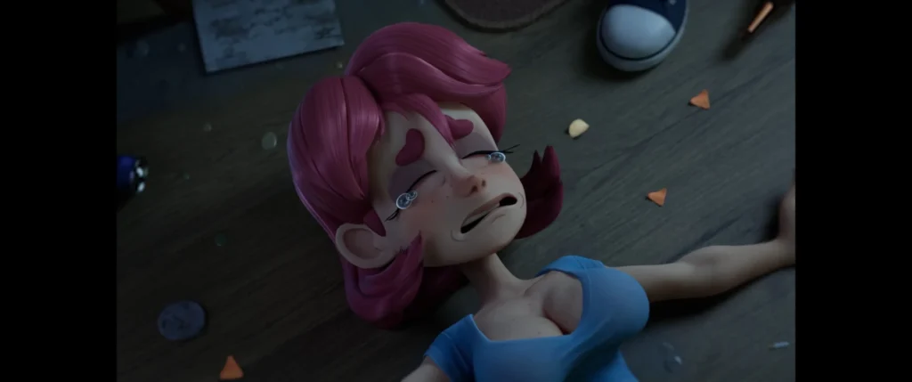 Scarlet looking sad at the beginning of Scarlet Skips